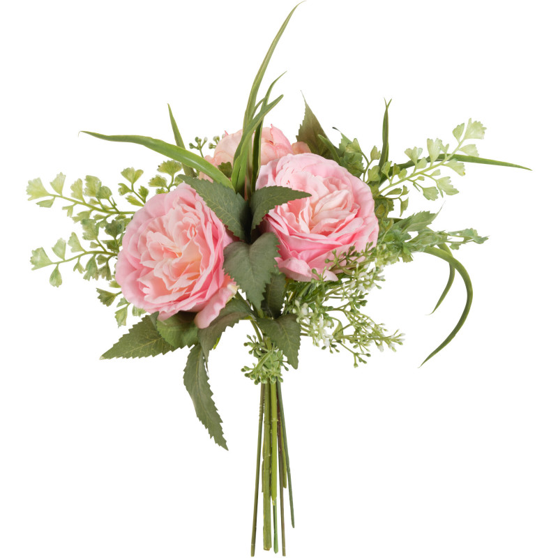 Bouquet Fleurs artificielles réaliste Tulipe et Fougères Hauteur 30 cm en Plastique Rose clair Vert - 1