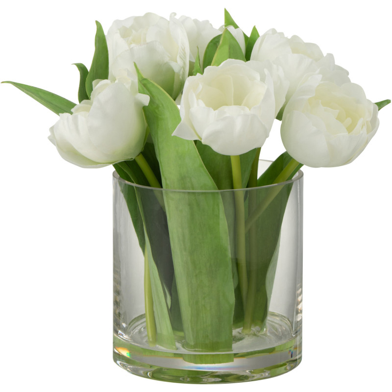 14 Tulipes Artificielles Oairse Dans Vase Verre - Mini Bouquet Décoration Table Mariage