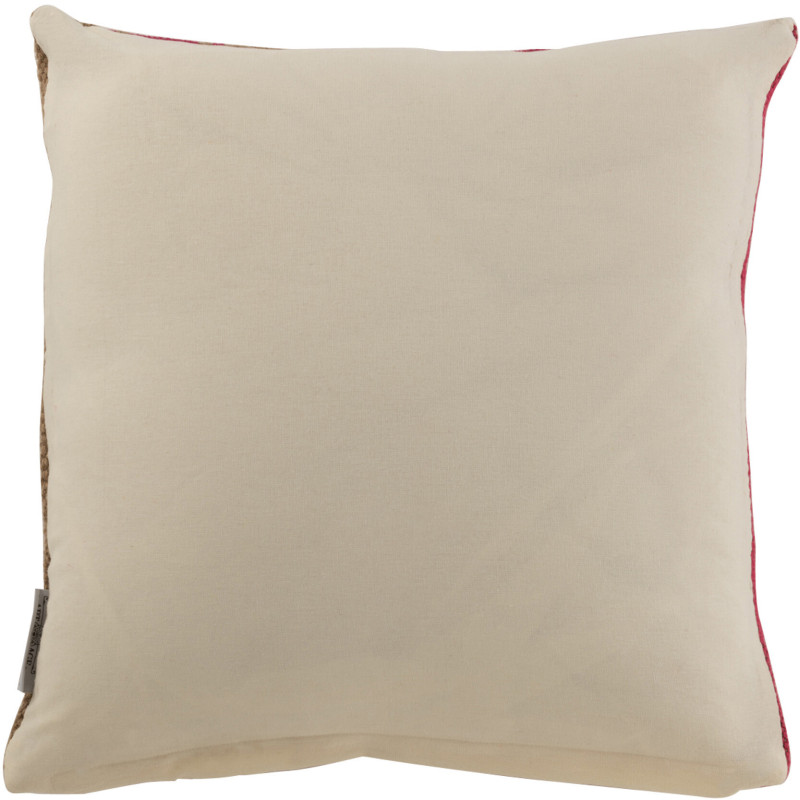 Coussin Carré Anna 50x50 en Jute Naturel Laine Fuchsia Rouge Motif rayures - 3