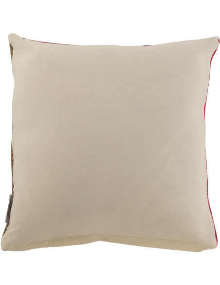 Coussin Carré Anna 50x50 en Jute Naturel Laine Fuchsia Rouge Motif rayures - 3