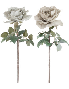Fleur artificielle XL réaliste Rose Hauteur 65 cm en Tissu Beige Blanc Effet givré (Lot de 2) - 1