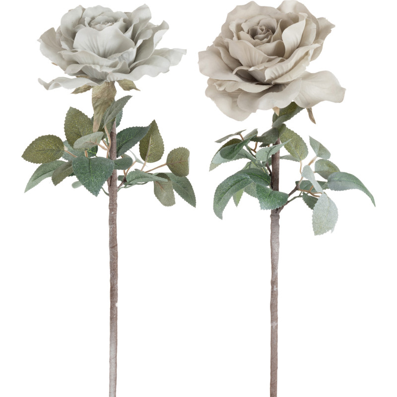 Fleur artificielle XL réaliste Rose Hauteur 65 cm en Tissu Beige Blanc Effet givré (Lot de 2) - 1