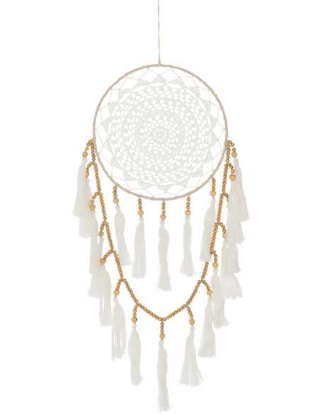 Attrape rêves indien XL Hauteur 77 cm en Tissu Blanc Naturel Olrin J-Line - 1