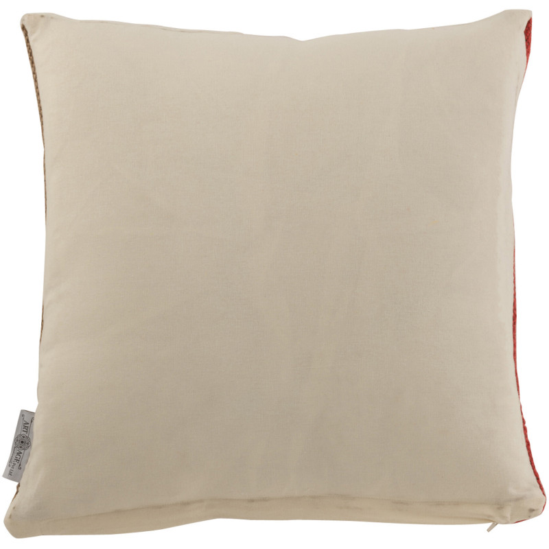 Coussin Carré Anna 50x50 en Jute Naturel Laine Ocre Rouge Motif rayures - 3