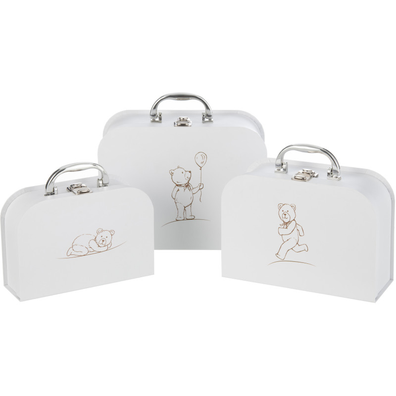 Valise de rangement chambre enfant CygneOurson en Carton Blanc Teddy (Lot de 3) - 1