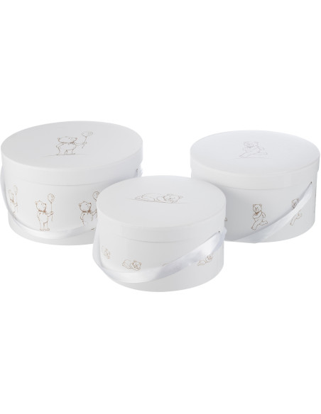 Boite de rangement chambre enfant Ourson Ronde en Carton Blanc Teddy (Lot de 3) - 1