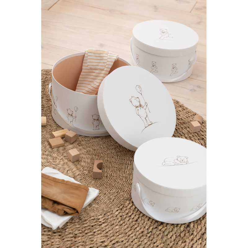 Boite de rangement chambre enfant Ourson Ronde en Carton Blanc Teddy (Lot de 3) - 2