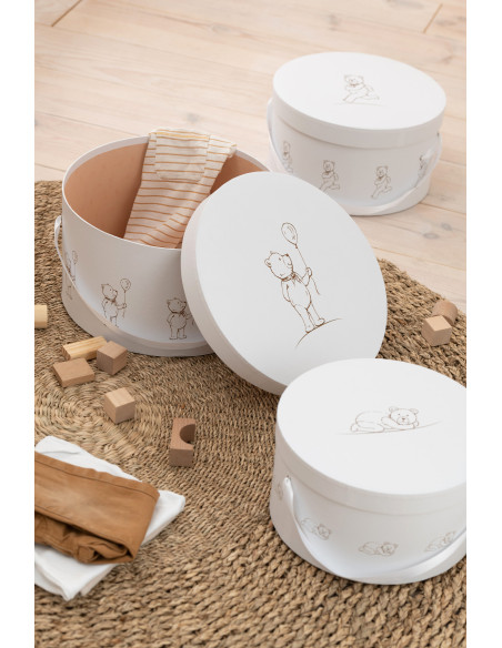 Boite de rangement chambre enfant Ourson Ronde en Carton Blanc Teddy (Lot de 3) - 2