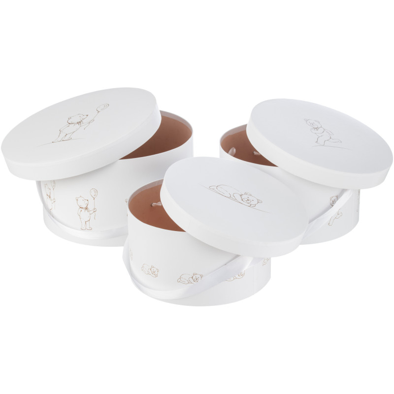 Boite de rangement chambre enfant Ourson Ronde en Carton Blanc Teddy (Lot de 3) - 3