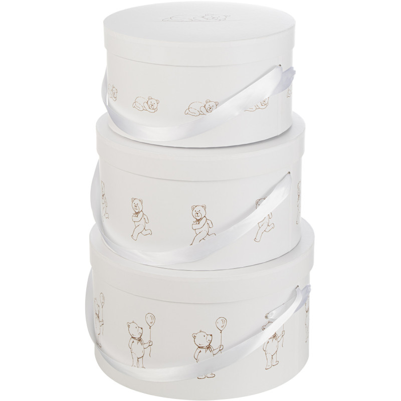 Boite de rangement chambre enfant Ourson Ronde en Carton Blanc Teddy (Lot de 3) - 4