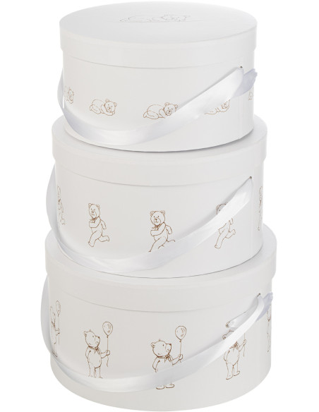Boite de rangement chambre enfant Ourson Ronde en Carton Blanc Teddy (Lot de 3) - 4
