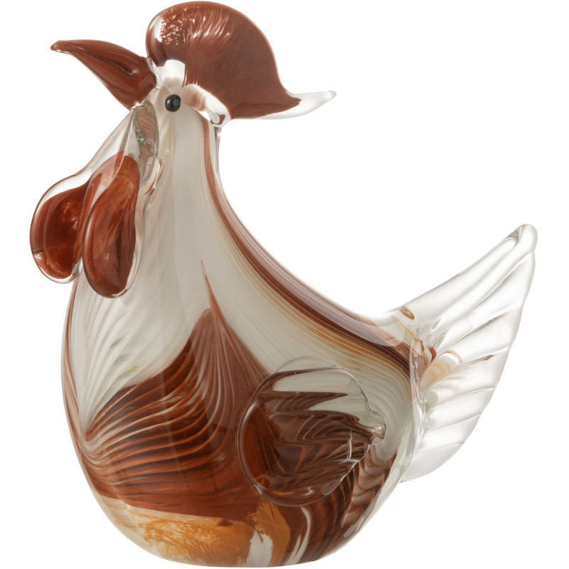 Presse papier original Coq Hauteur 14 cm en Verre Blanc Marron Ocre Motif rayures Roosty - 1