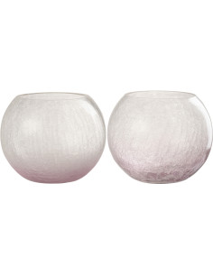 Photophore original Boule XXL Diamètre 19 cm en Verre Mauve Transparent Motif craquelé Maradi (Lot de 2) - 1