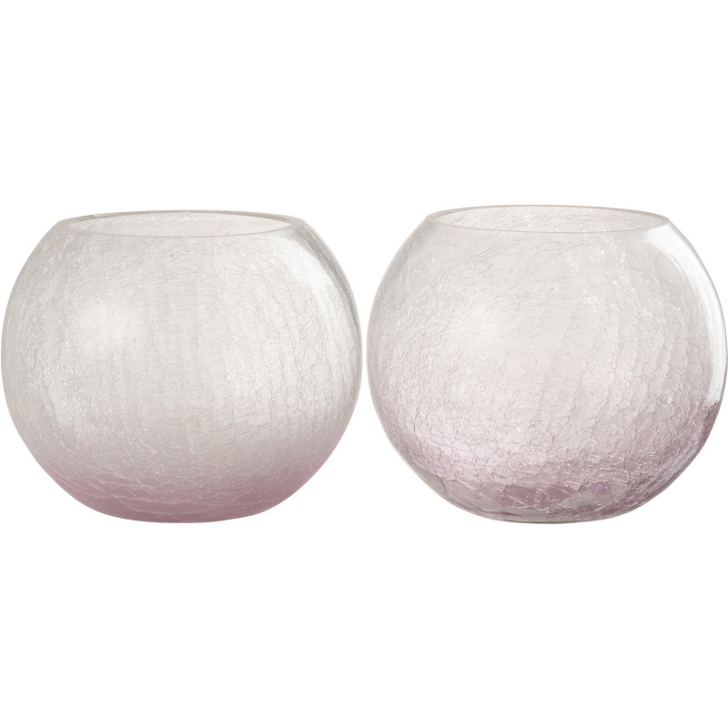 Photophore original Boule XXL Diamètre 19 cm en Verre Mauve Transparent Motif craquelé Maradi (Lot de 2) - 1