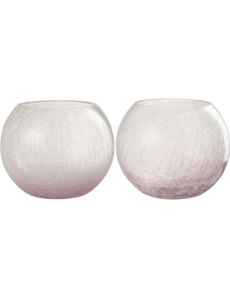 Photophore original Boule XXL Diamètre 19 cm en Verre Mauve Transparent Motif craquelé Maradi (Lot de 2) - 1