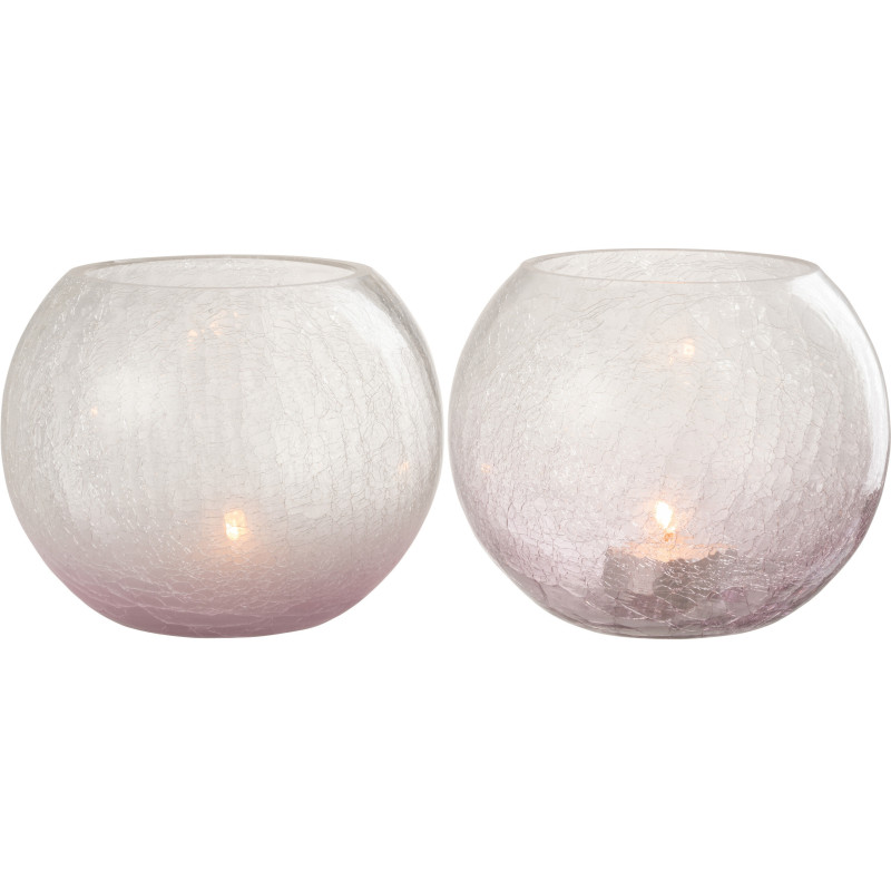 Photophore original Boule XXL Diamètre 19 cm en Verre Mauve Transparent Motif craquelé Maradi (Lot de 2) - 2