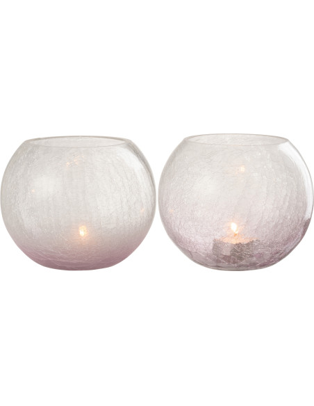 Photophore original Boule XXL Diamètre 19 cm en Verre Mauve Transparent Motif craquelé Maradi (Lot de 2) - 2