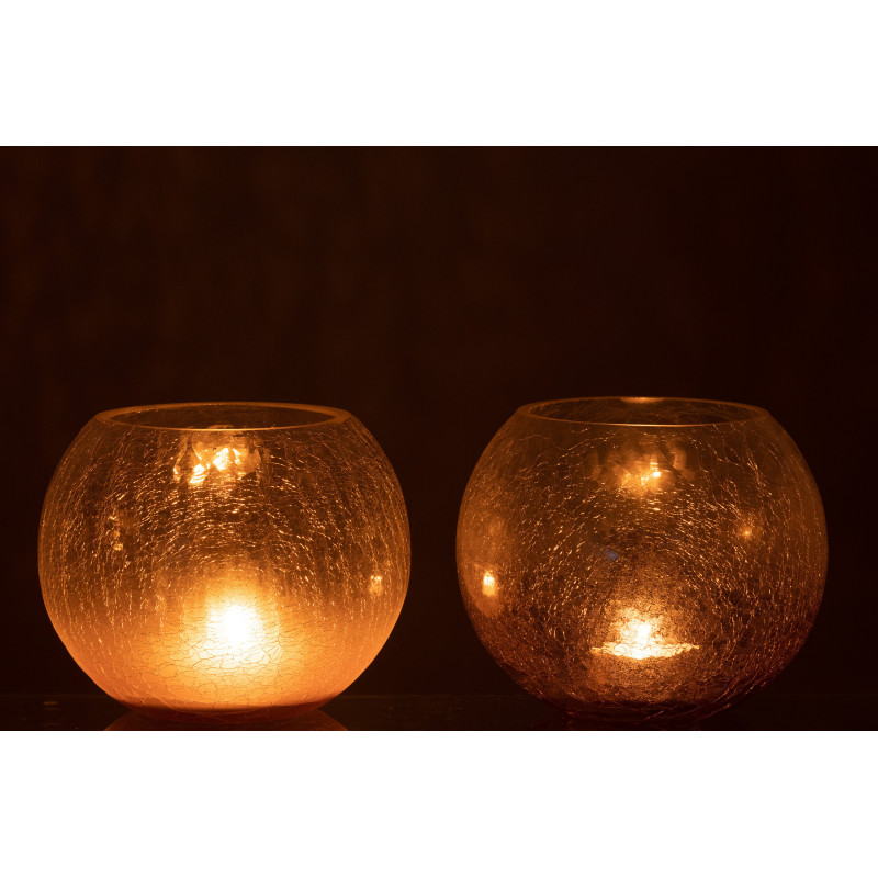 Photophore original Boule XXL Diamètre 19 cm en Verre Mauve Transparent Motif craquelé Maradi (Lot de 2) - 3