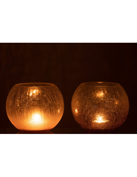 Photophore original Boule XXL Diamètre 19 cm en Verre Mauve Transparent Motif craquelé Maradi (Lot de 2) - 3