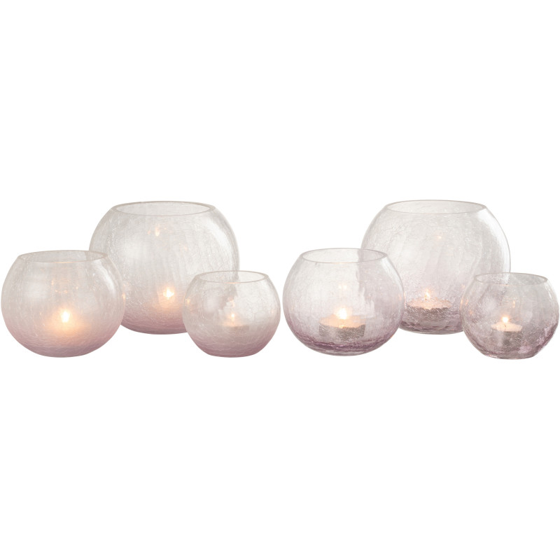 Photophore original Boule XXL Diamètre 19 cm en Verre Mauve Transparent Motif craquelé Maradi (Lot de 2) - 5