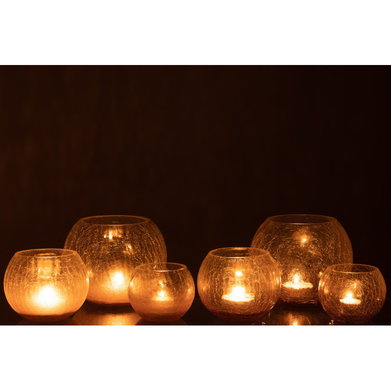 Photophore original Boule XXL Diamètre 19 cm en Verre Mauve Transparent Motif craquelé Maradi (Lot de 2) - 6