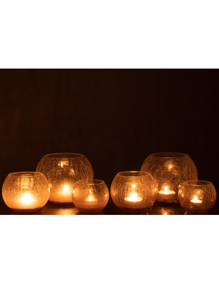 Photophore original Boule XXL Diamètre 19 cm en Verre Mauve Transparent Motif craquelé Maradi (Lot de 2) - 6