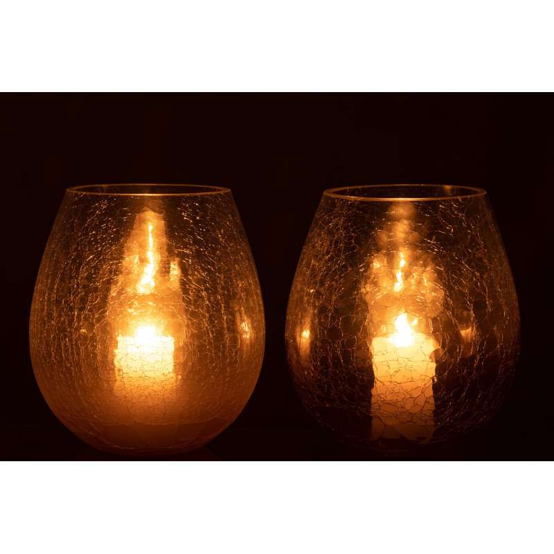 Photophore originale Oeuf XL Hauteur 20 cm en Verre Mauve Transparent Motif craquelé Maradi (Lot de 2) - 3