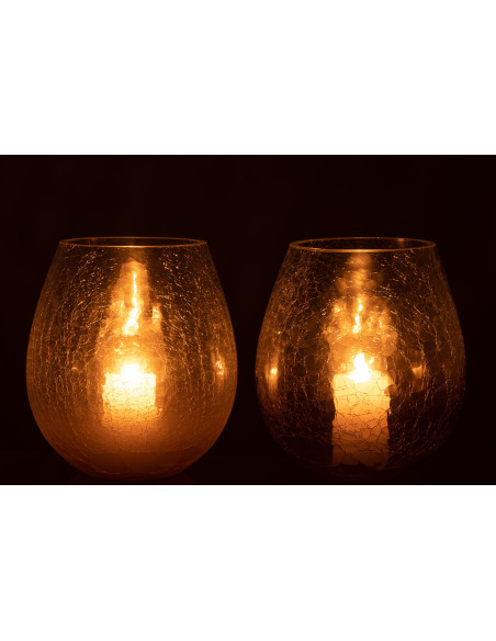 Photophore originale Oeuf XL Hauteur 20 cm en Verre Mauve Transparent Motif craquelé Maradi (Lot de 2) - 3