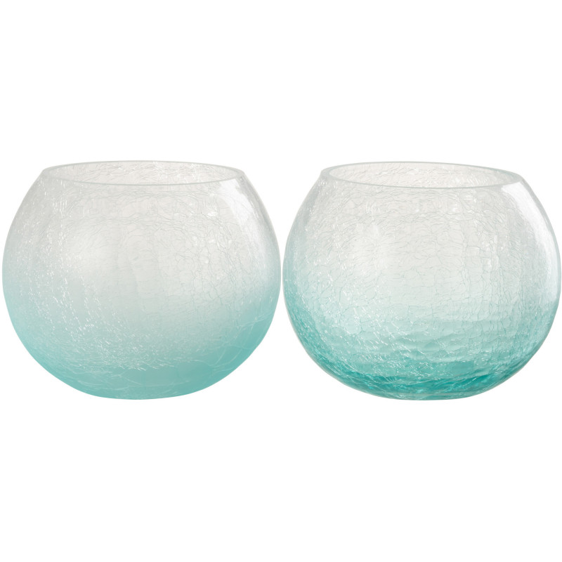 Photophore original Boule XL Diamètre 14 cm en Verre Bleu Transparent Motif craquelé Maradi (Lot de 2) - 1