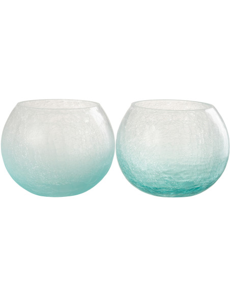 Photophore original Boule XL Diamètre 14 cm en Verre Bleu Transparent Motif craquelé Maradi (Lot de 2) - 1