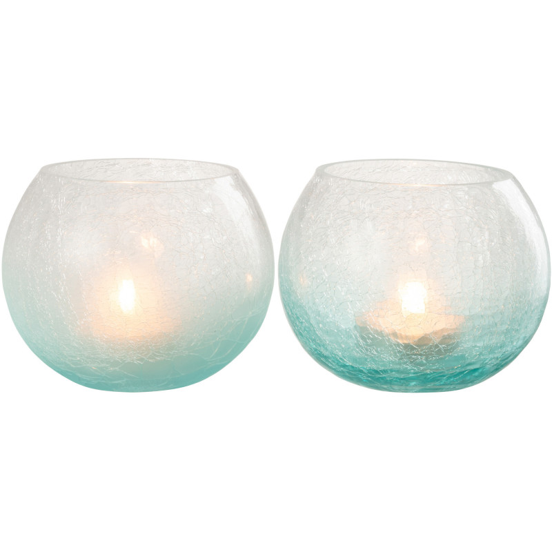 Photophore original Boule XL Diamètre 14 cm en Verre Bleu Transparent Motif craquelé Maradi (Lot de 2) - 2