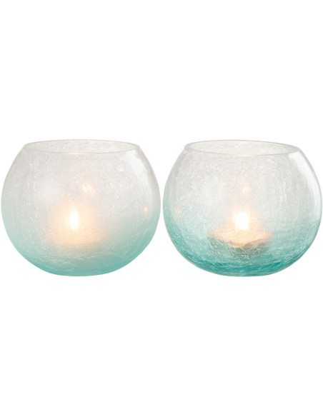 Photophore original Boule XL Diamètre 14 cm en Verre Bleu Transparent Motif craquelé Maradi (Lot de 2) - 2