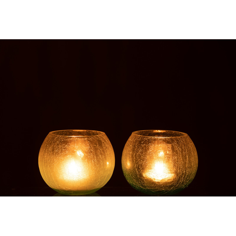 Photophore original Boule XL Diamètre 14 cm en Verre Bleu Transparent Motif craquelé Maradi (Lot de 2) - 3