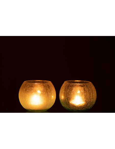 Photophore original Boule XL Diamètre 14 cm en Verre Bleu Transparent Motif craquelé Maradi (Lot de 2) - 3