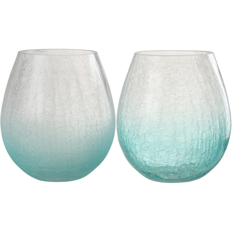 Photophore originale Oeuf XL Hauteur 20 cm en Verre Bleu Transparent Motif craquelé Maradi (Lot de 2) - 1