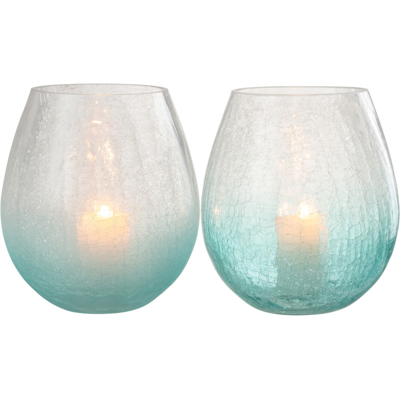 Photophore originale Oeuf XL Hauteur 20 cm en Verre Bleu Transparent Motif craquelé Maradi (Lot de 2) - 2