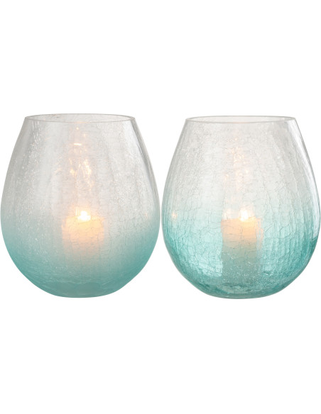 Photophore originale Oeuf XL Hauteur 20 cm en Verre Bleu Transparent Motif craquelé Maradi (Lot de 2) - 2