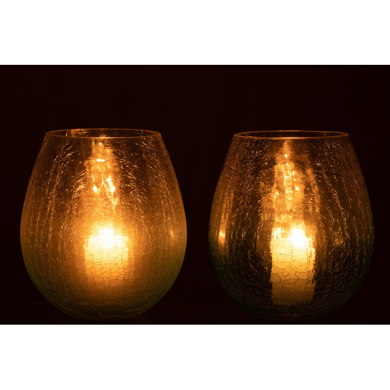 Photophore originale Oeuf XL Hauteur 20 cm en Verre Bleu Transparent Motif craquelé Maradi (Lot de 2) - 3
