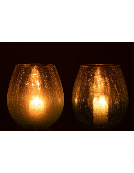 Photophore originale Oeuf XL Hauteur 20 cm en Verre Bleu Transparent Motif craquelé Maradi (Lot de 2) - 3