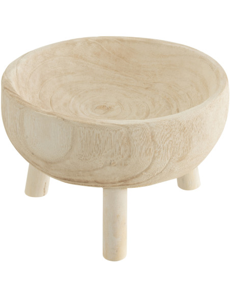 Corbeille à fruits sur pieds Ronde 27 cm en Bois de paulownia Blanc Naturysa - 1