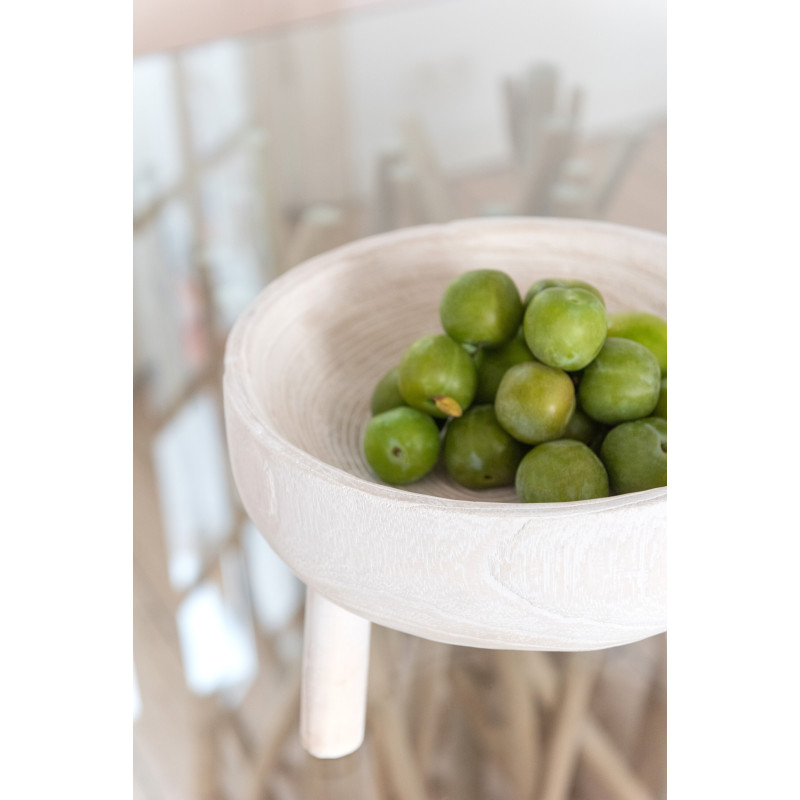 Corbeille à fruits sur pieds Ronde 27 cm en Bois de paulownia Blanc Naturysa - 2