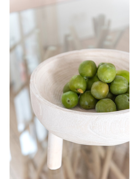 Corbeille à fruits sur pieds Ronde 27 cm en Bois de paulownia Blanc Naturysa - 2