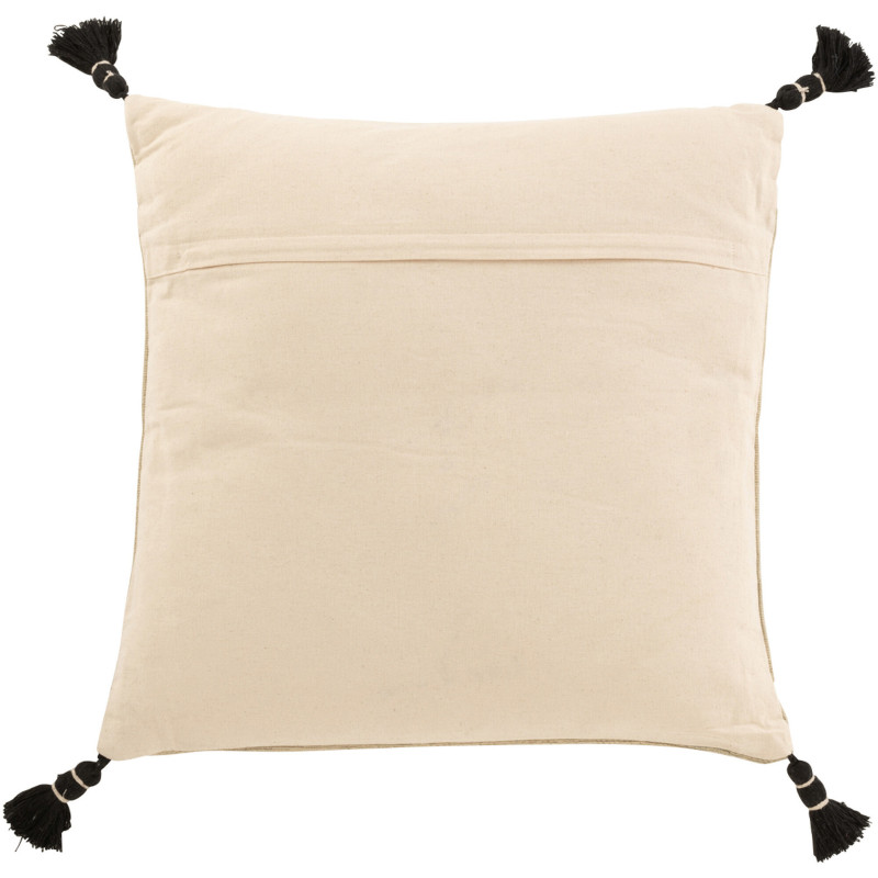 Coussin Carré Rune 45x45 en Coton Beige Noir Motif géométrique Avec pompons - 2