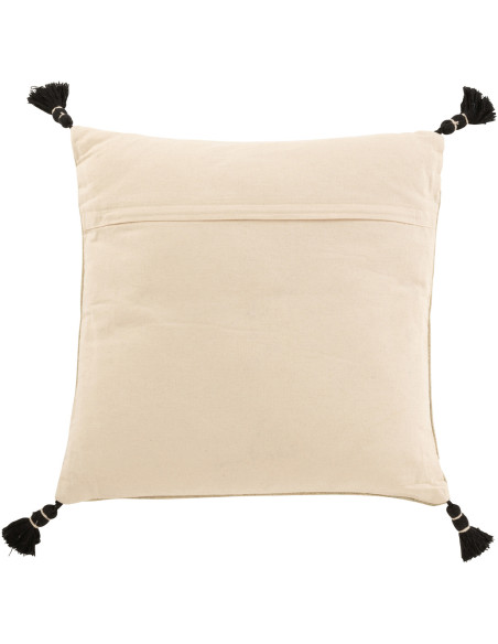 Coussin Carré Rune 45x45 en Coton Beige Noir Motif géométrique Avec pompons - 2