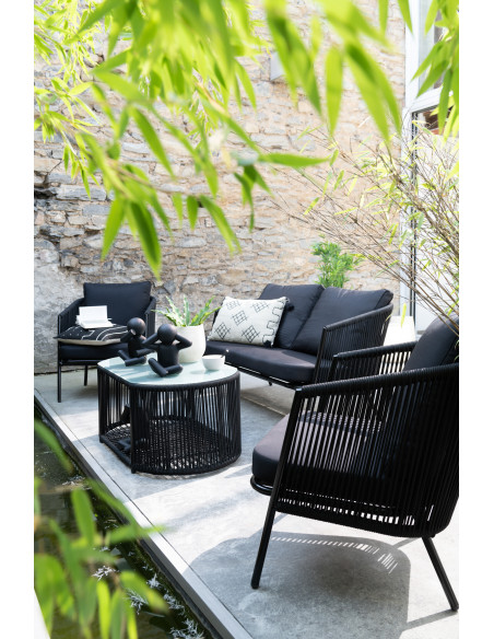 Coussin Rectangulaire Rune 60x40 en Coton Beige Noir Motif géométrique Avec pompons - 2