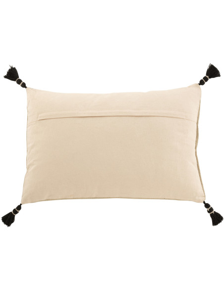 Coussin Rectangulaire Rune 60x40 en Coton Beige Noir Motif géométrique Avec pompons - 3