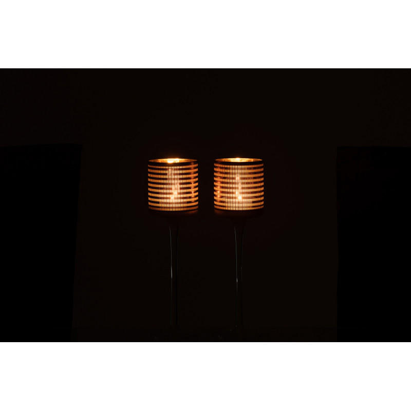 Photophore moderne sur pied Hauteur 25 cm en Verre Marron Blanc Motif rayé Jazzino (Lot de 2) - 3