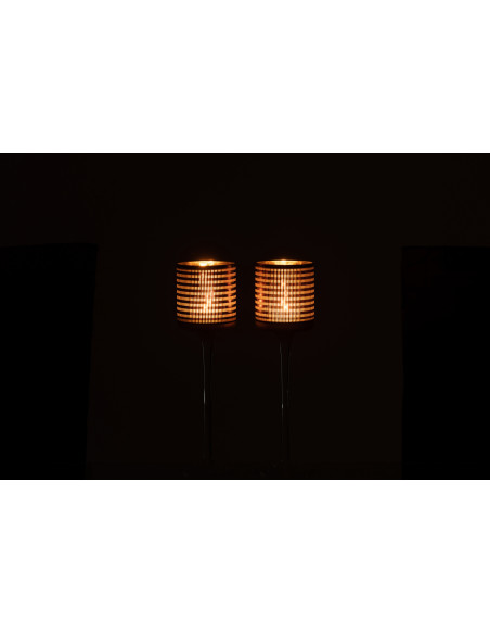 Photophore moderne sur pied Hauteur 25 cm en Verre Marron Blanc Motif rayé Jazzino (Lot de 2) - 3