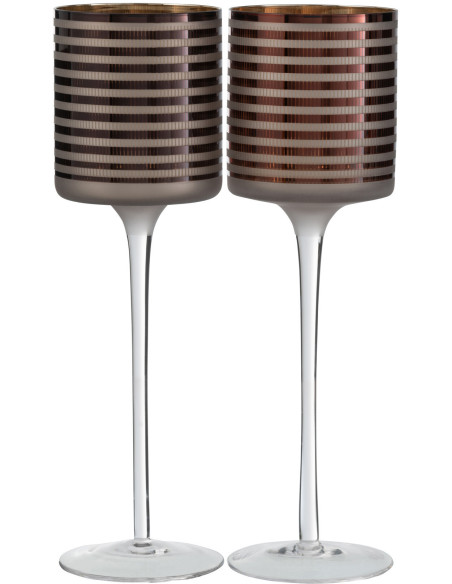 Photophore moderne sur pied XL Hauteur 30 cm en Verre Marron Blanc Motif rayé Jazzino (Lot de 2) - 1