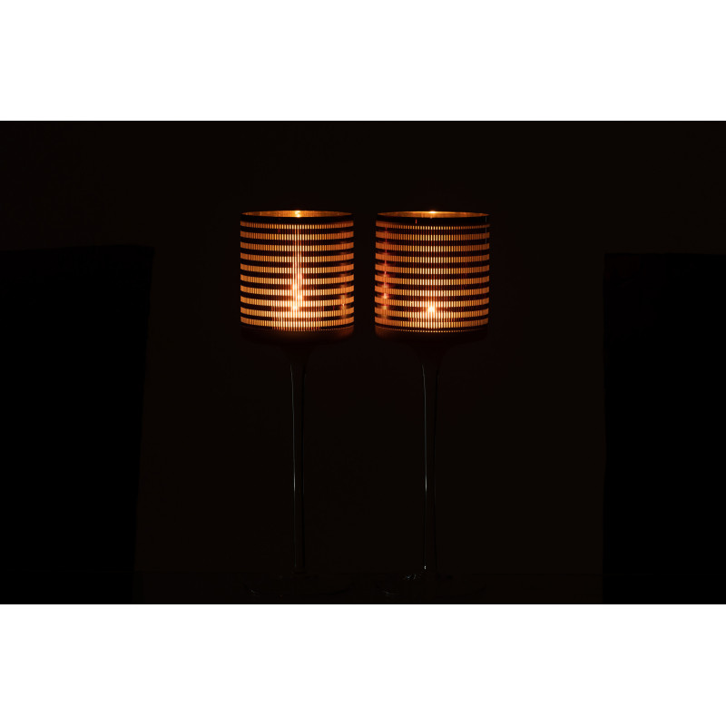 Photophore moderne sur pied XL Hauteur 30 cm en Verre Marron Blanc Motif rayé Jazzino (Lot de 2) - 3